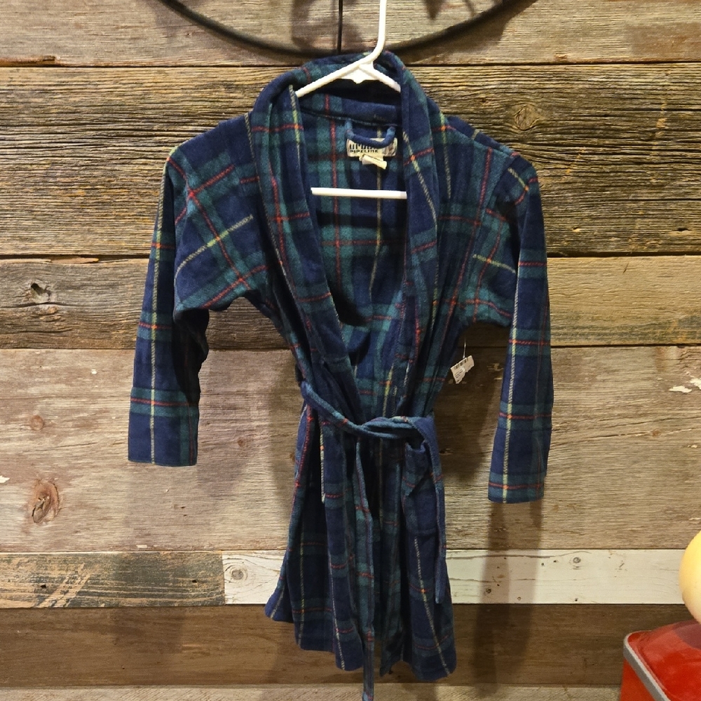 urban pipeline Navy Green Plaid Kids Robe